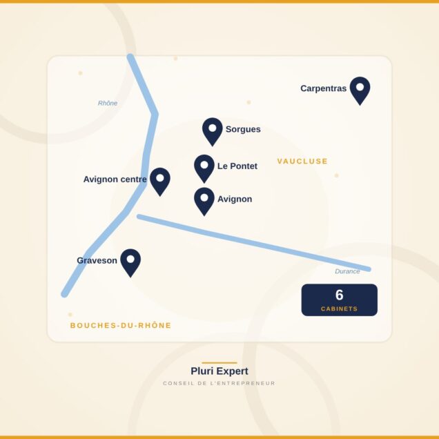 Carte des 6 cabinets Pluri Expert en Vaucluse et Bouches-du-Rhône
